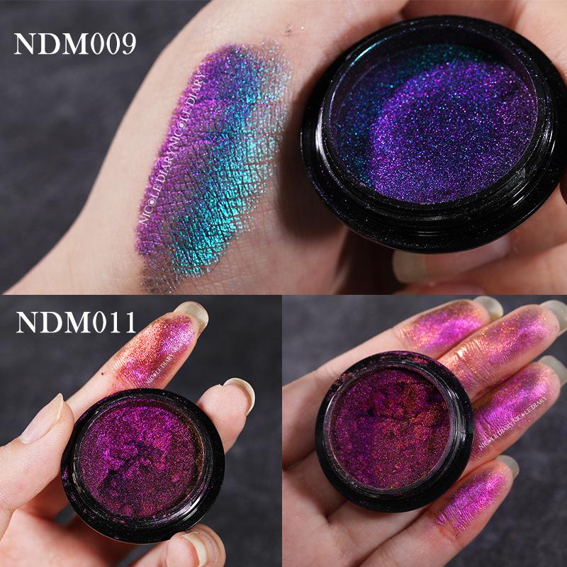 Nicolediary Double Light Cat'S Eye Nail Powder, Nail Art Chameleon Mirror Flour Double Color Spar Cat'S Eye Powder