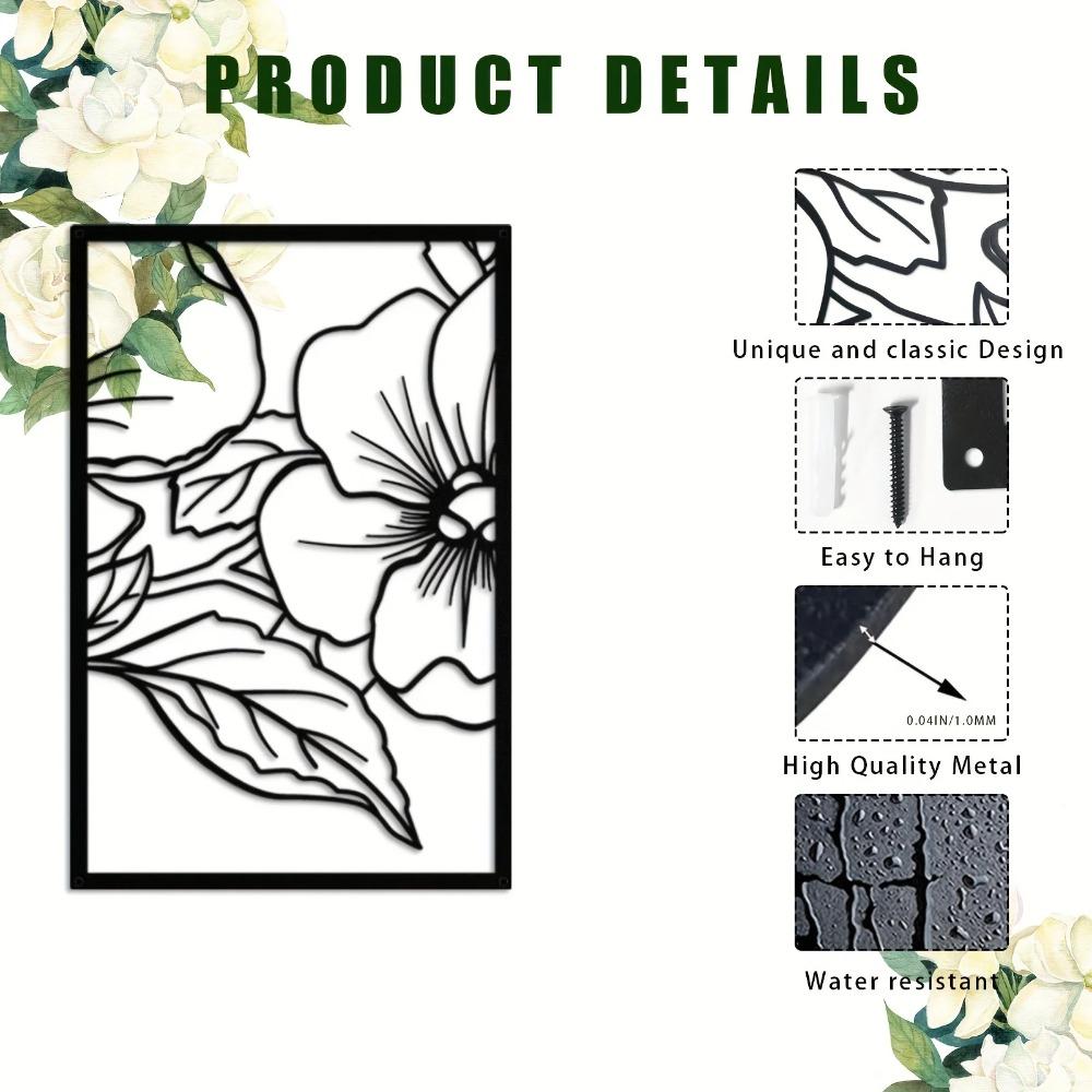 3-Piece Pear Flower Metal Wall Art Set - Black Square Modern Sculptures | Stylish Home Decor for Office, Kitchen, and Bathroom