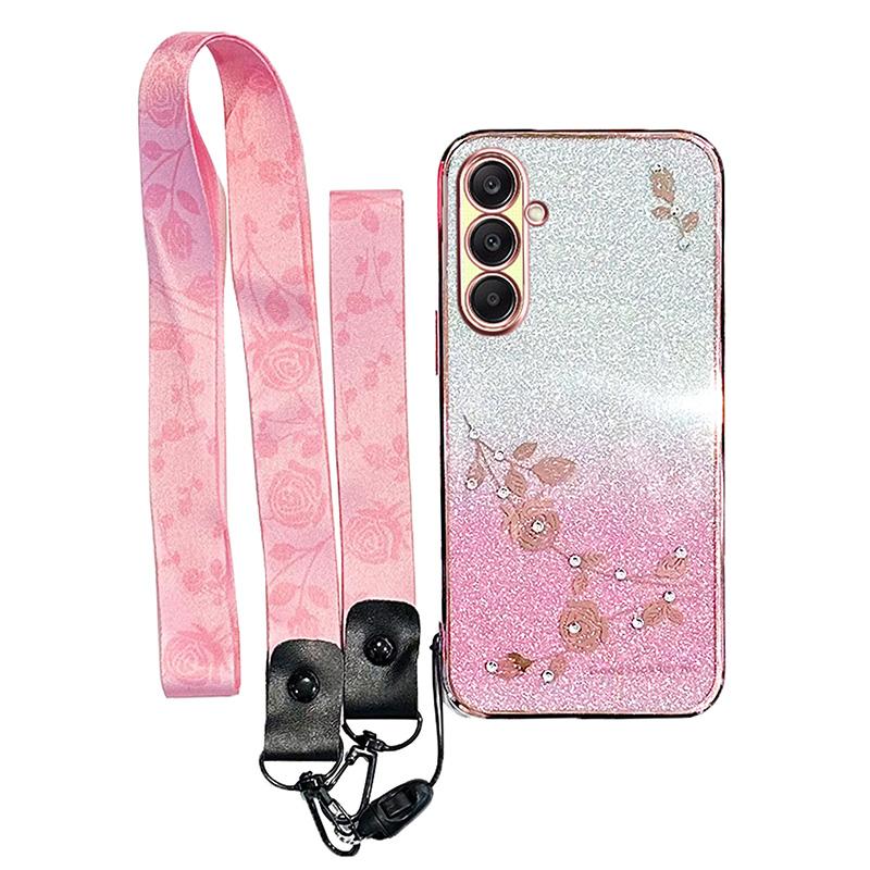 KADEM For Samsung Galaxy A26 5G Case Flower Pattern TPU Gradient Phone Cover with Lanyards