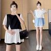 Korean Style Summer Maternity Babydoll Top + Belly Support Shorts Set