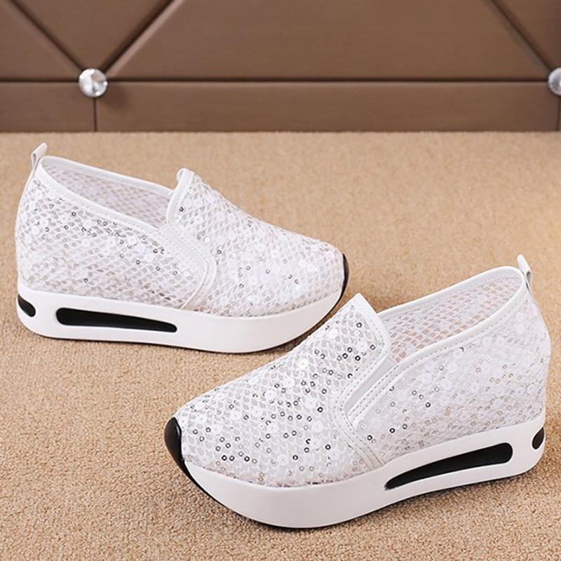 Fashion 2025 Elegant Bling Mesh Sports Shoes Women Fashion Plus Size Platform Sneakers Woman Slip On Soft Insole Vulcanize Shoes Female