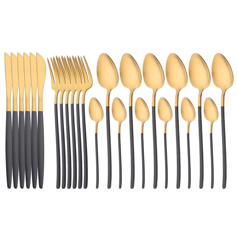 24Pcs Tableware Set for 6 Pink Matte 304 Stainless Steel Dinnerware Set Gold Dinner Cutlery Spoon Fork Knife Western Flatware