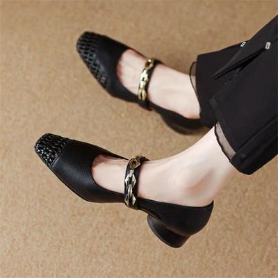 Французские женские туфли с квадратным носком, элегантные сандалии с перемычкой, лето 2025, темпераментные, модные, полые, дышащие женские туфли