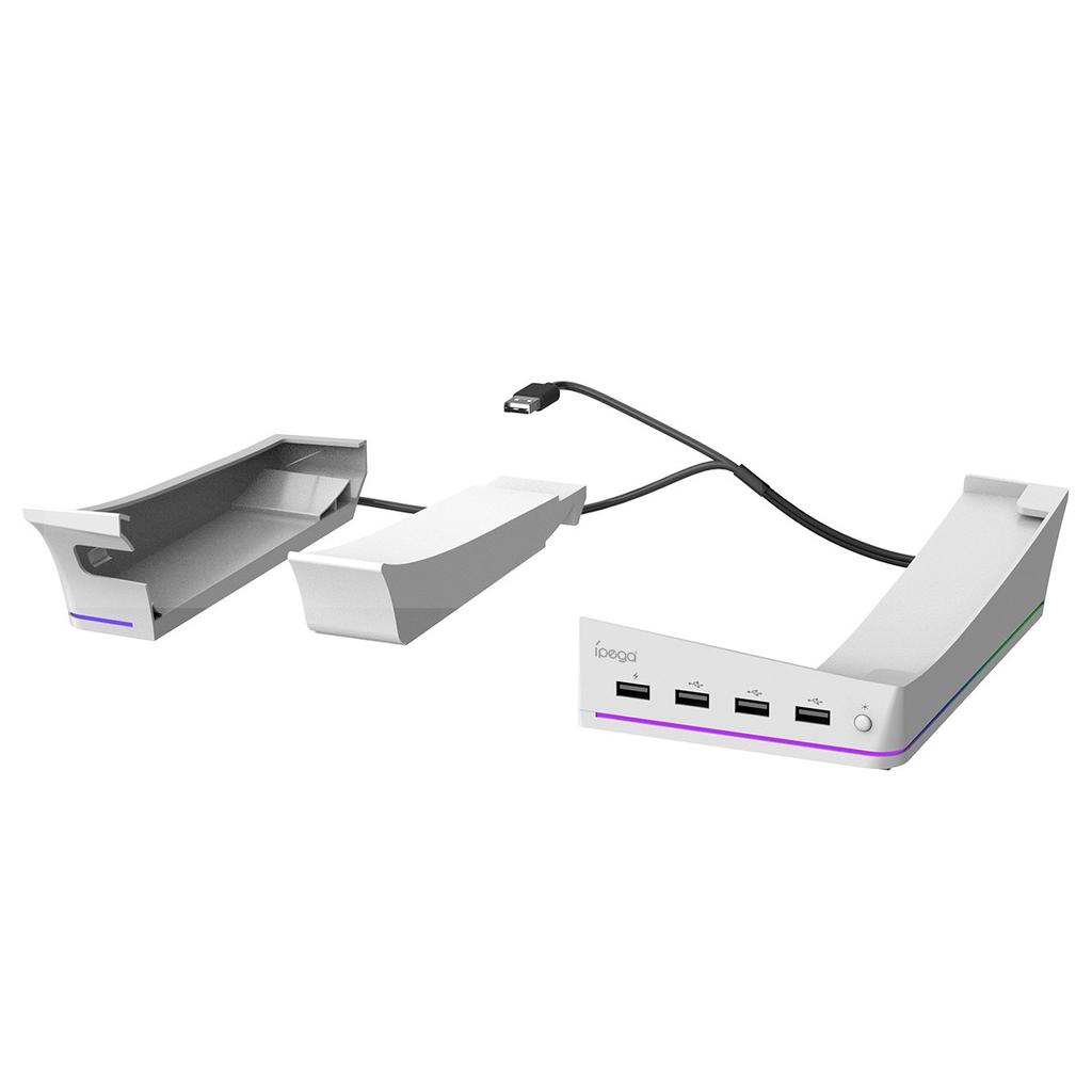 Горизонтальная консоль-стойка RGB с 14 режимами освещения и 4 USB-концентраторами, боковая подставка для PS5 Slim Disc и Digital, базовый держатель с функцией быстрой зарядки контроллера