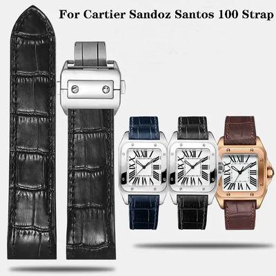 Ремешок для часов из натуральной кожи для Cartier, ремешок Santos, ремешок Santos 100 для мужчин и женщин, раскладывающаяся пряжка, 20 мм, 23 мм, ремешки для часов из телячьей кожи