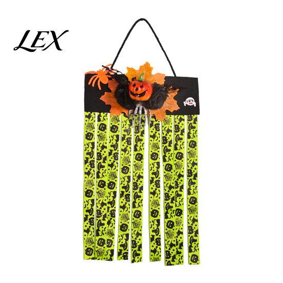 Spooky Spider Flower Window Ornament Halloween Rag Flag Banner, Pumpkin Maple Leaf Ribbon Hanging Orange Purple Fluorescent Green Party Supplies