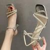 Rhinestone Sandals Women's Outer Wear 2025 Summer New Fashion Open-toed One-word Belt Fairy with Skirt High Heels Stiletto