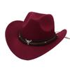 Ox Head Belt Tibetan Style Top Hat Roll Brim Cowgirl Cap New Western Cowboy Hat  Men