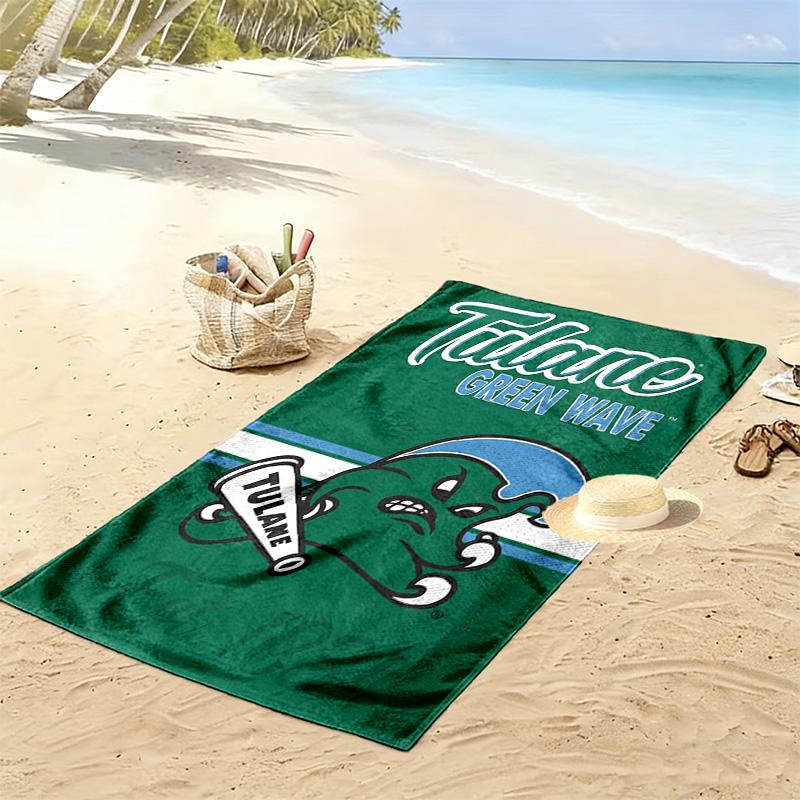 Tulane Green Wave Print Beach Towel, Large Soft Quick Dry Towel for Beach Camping Swimming