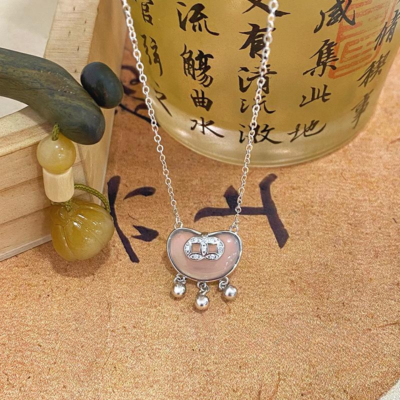 Медная монета, белый нефритовый костный мозг и ожерелье с сокровищами, женская китайская эмблема в национальном стиле на ключицу