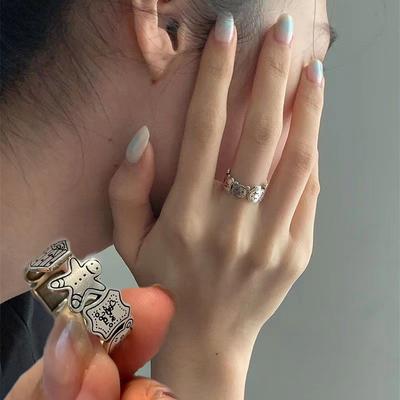 Новое Корейское Простое Кольцо Счастливый Маленький Человек Резное Кольцо Винтаж Элегантное Очарование Темпераментное Кольцо Девушка Вечеринка Серебряное Личное Кольцо Для Вечеринки Домашнее Кольцо Для Дома