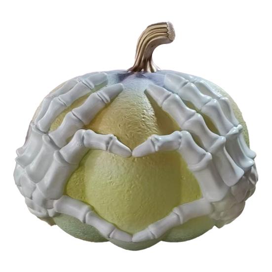 Skeleton Hand Pumpkin Figurine Resin Halloween Pumpkin Statue Gothic Pumpkin Centerpiece for Fall Halloween Party Decor