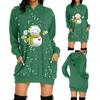 Women's Fashion Christmas Snowman Hoodie Bag Hip Pocket Print Hoodie Dress