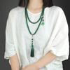 Green Beaded Tassel Crossbody Necklace - Retro Chinese Style Sweater Chain Accessory
