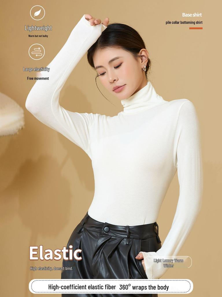 Women's Turtleneck Base Layer: Tencel Wool, Slim Fit, High Elasticity, Long Sleeve, Warm Autumn-Winter Top