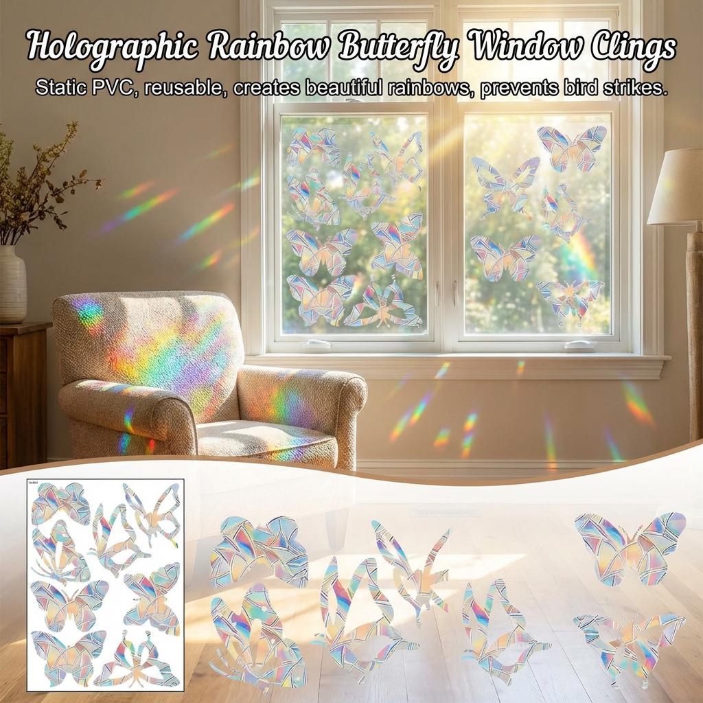 Static PVC Window Sticker Rainbow Prism Butterfly Pattern Home Decoration Anti Collision Glass Sticker