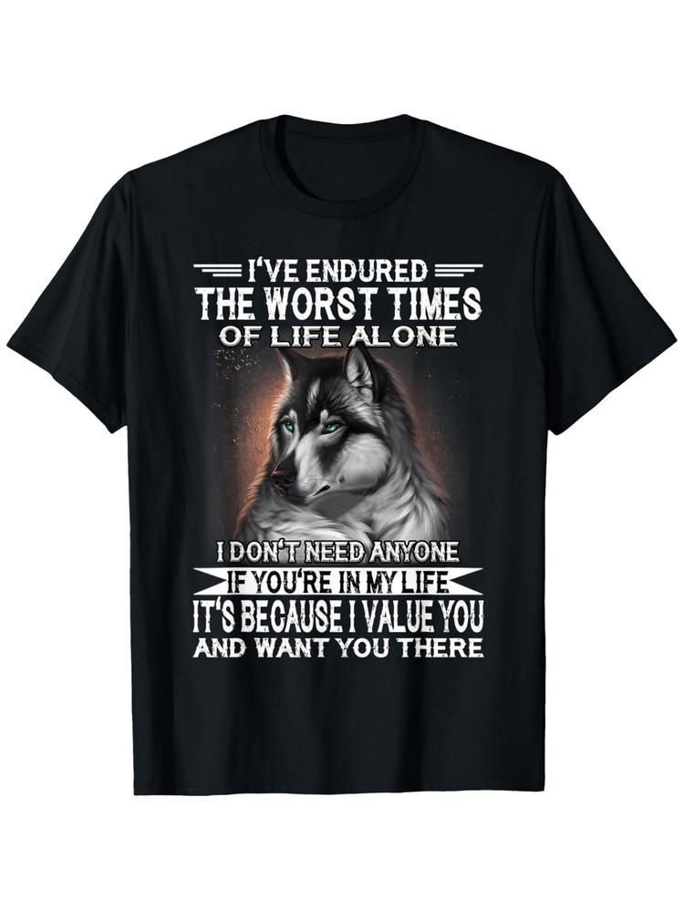 Vintage Graphic 100 Cotton TShirt Wolf And Inspirational Quote Summer