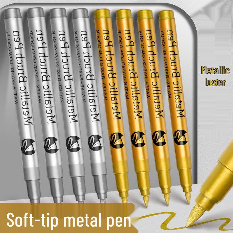 High-Gloss Metallic Gold & Silver Waterproof Paint Markers - Perfect for Signature & Greeting Card Art.