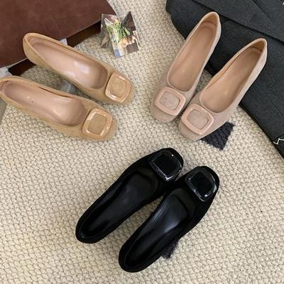 Корейская версия туфель Мэри Джейн на толстом каблуке с квадратной пряжкой из замши феи, новые 2025, нежные, для ношения с юбкой, для работы, одинарные туфли женские