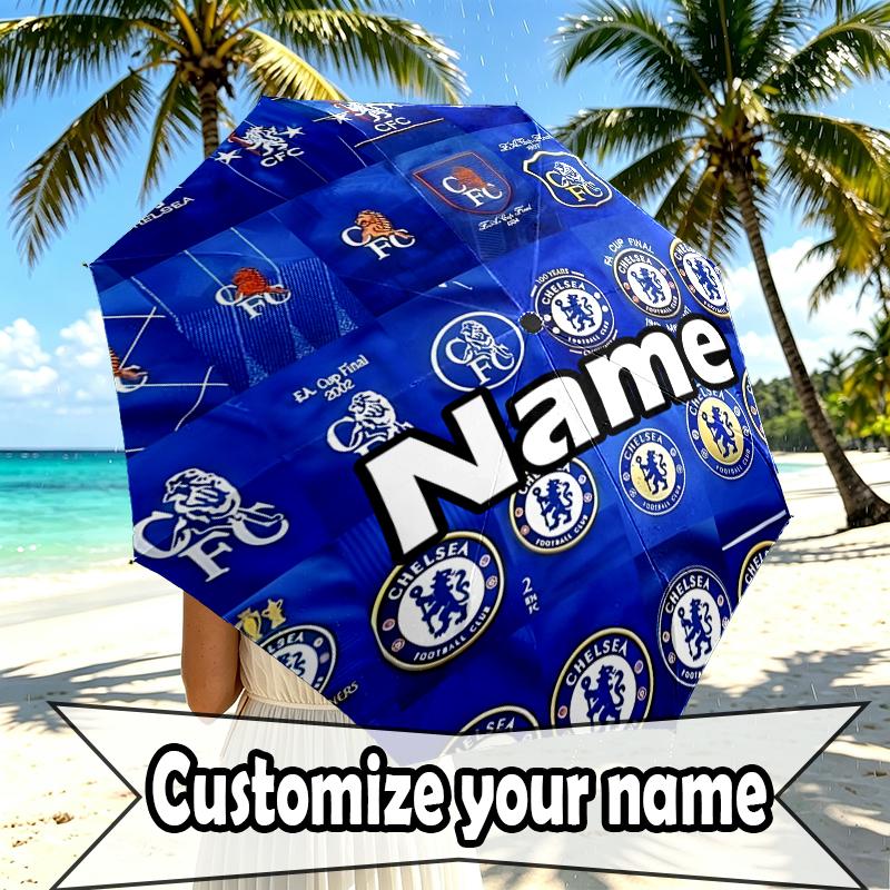 Custom Name Personalized Chelsea F.C Print Umbrella, Auto Open Close, 8‑Rib Sturdy Frame, Commute Camping Hiking Use, Birthday Gift