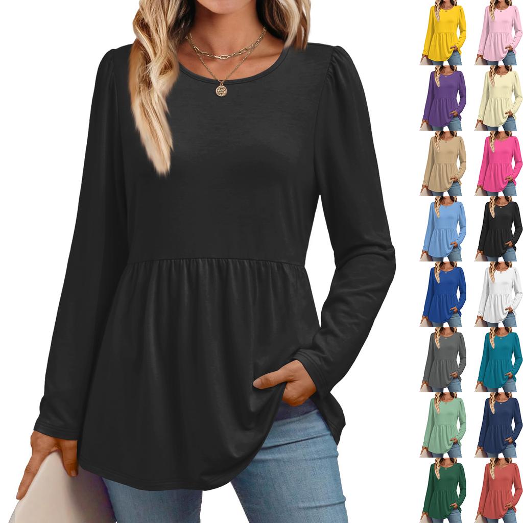 Women's Casual Fashion Long Sleeve Shirt Solid Color Tunic Top