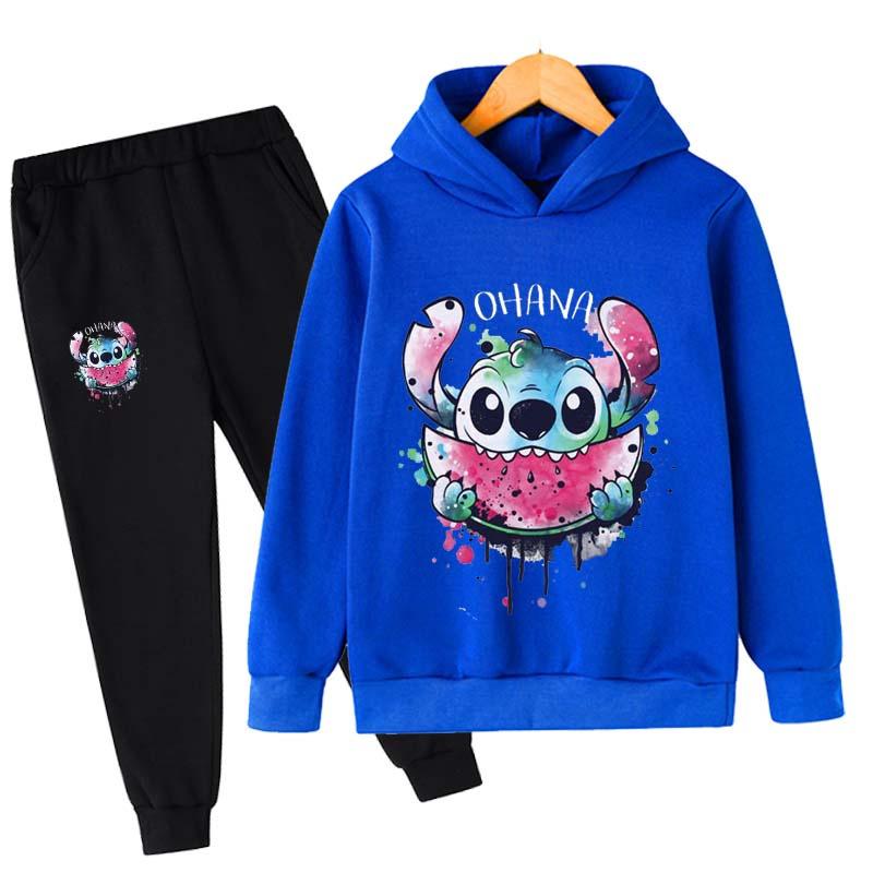 2025 MINISO Stitch Hoodies + Pants Sets Children 1-16 Years Suit Boys Sports Suits Kids Brand Sport Suits Little Monster Hoodies Tops + Pants Set 2pcs