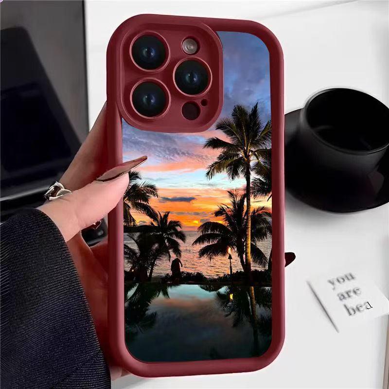 Чехол для iPhone 16 Pro с изображением кокосовой пальмы - Совместим с iPhone 15, 14, 13 Pro Max, 12X, Европейский и Американский дизайн