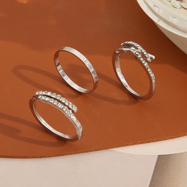 Kpop Silver Color Rings Set Y2K Crystal Heart Rings for Women Hollow Trendy Fashion Jewerly Rings Accessories