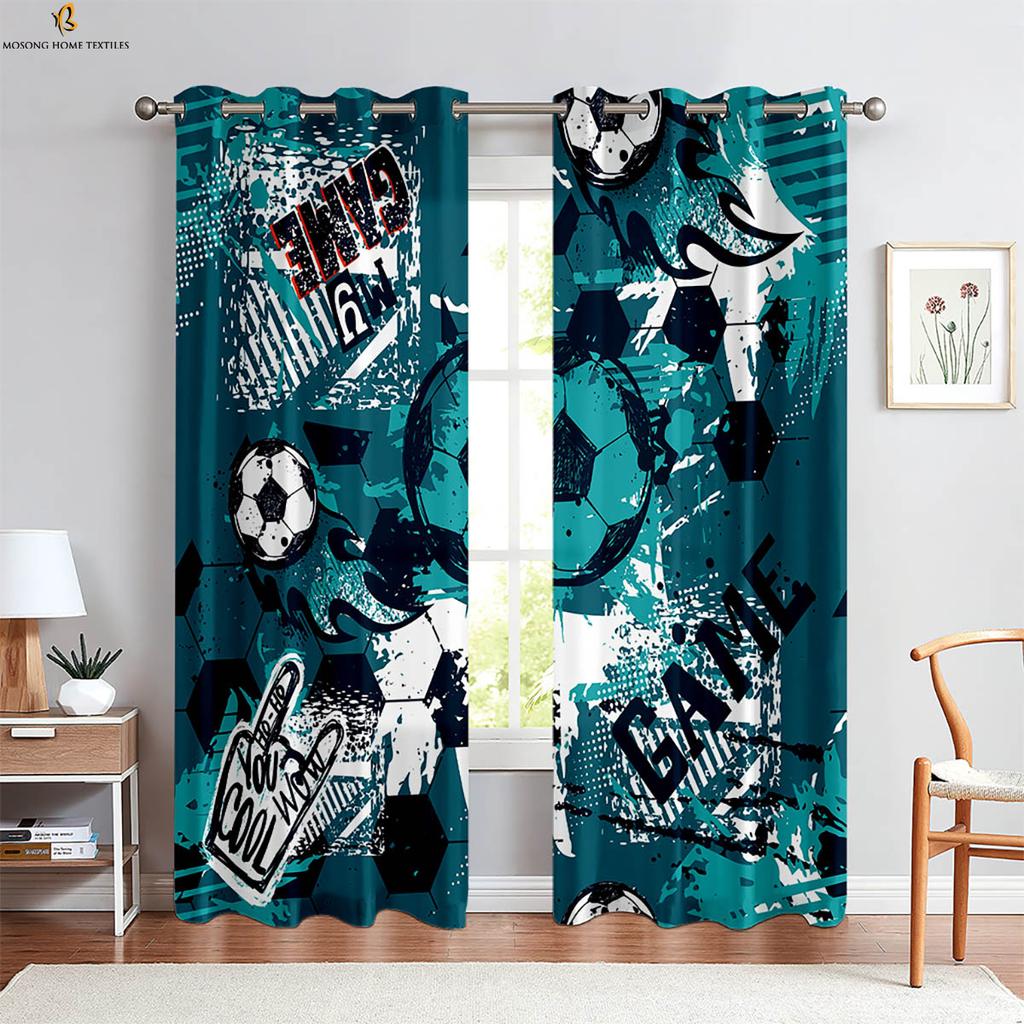 Cool Watercolor Green Football 3d Printed Curtains Suitable For Children's Room Study Bedroom Living Room Decorative Curtains