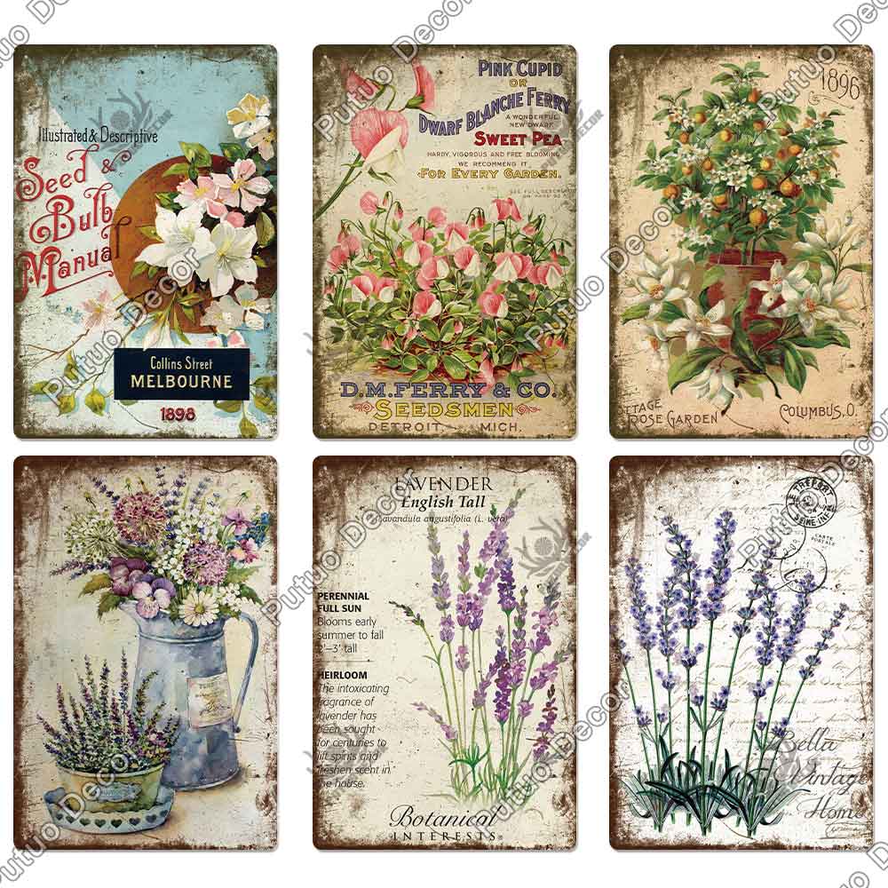 Putuo Decor Цветок Винтажная Металлическая Табличка Жестяная Табличка Декоративная Табличка Сад Гостиная Кухня Клуб Декор Настенное Украшение
