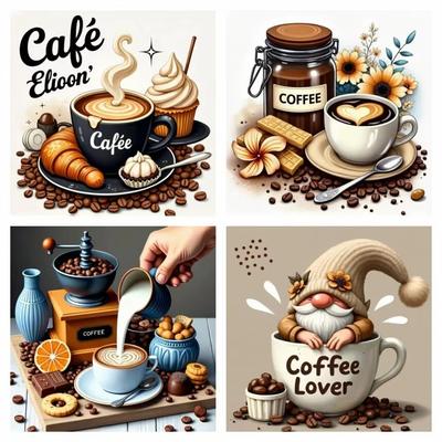 5D Алмазная Картина Кофейная Чашка Пейзаж Полная Круглая Алмазная Мозаика Новая Коллекция Украшения Стены