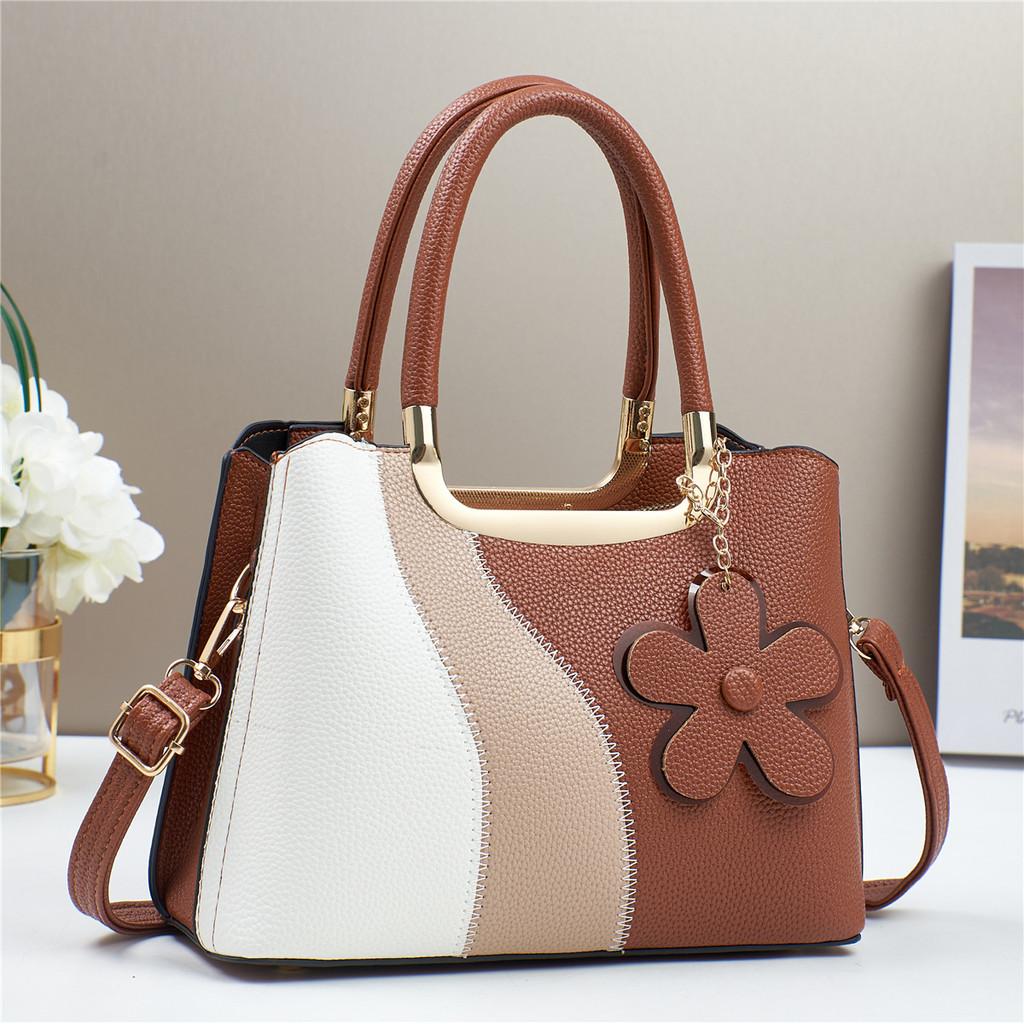 Elegant Pu Material Color Block Handbag Versatile Crossbody Bag For Everyday Use