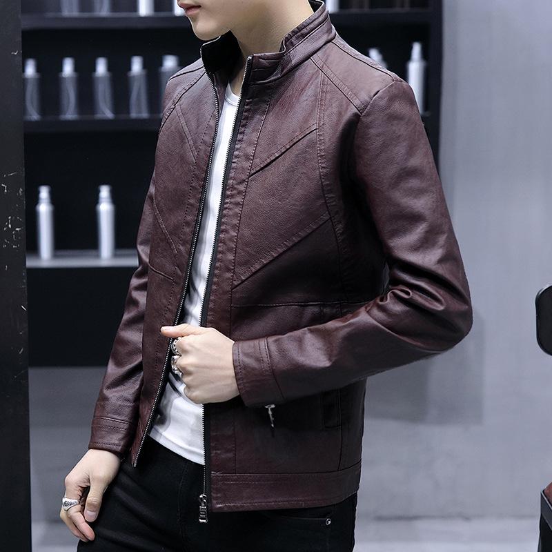 Men's Leather Coat Spring and Autumn New Black Handsome PU Leather Jacket Korean Version Slim Motorcycle Trend Coat
