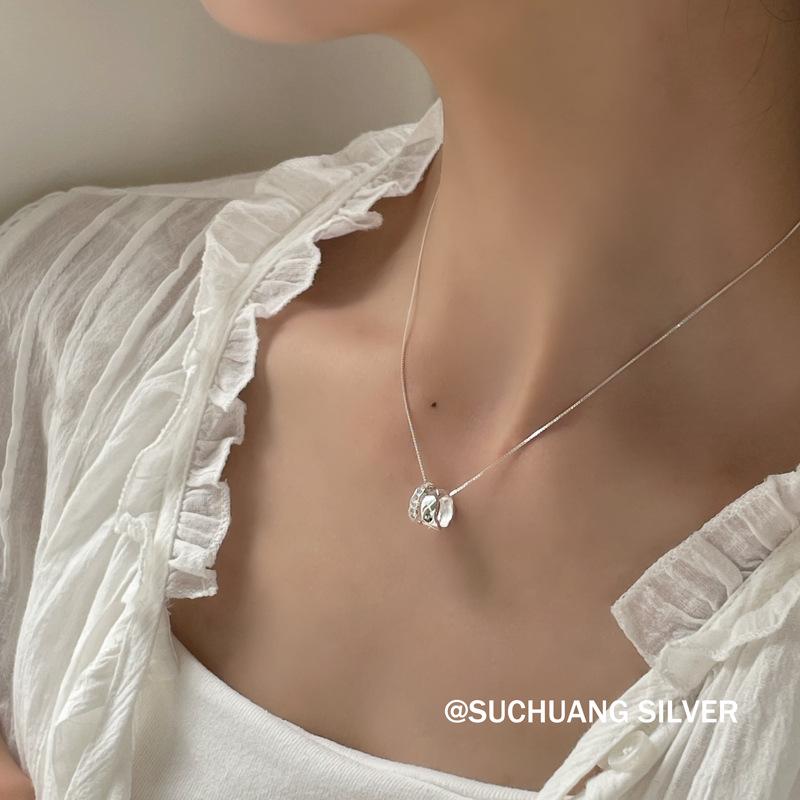 Серебряное колье S925 с ромбом и кругом для девочек - Элегантная легкая роскошь, универсальная цепочка на ключицу.