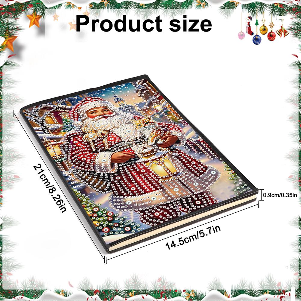 Santa Claus A5 Size Diamond Painting Notebook Set with 4Pcs Bookmark Gift