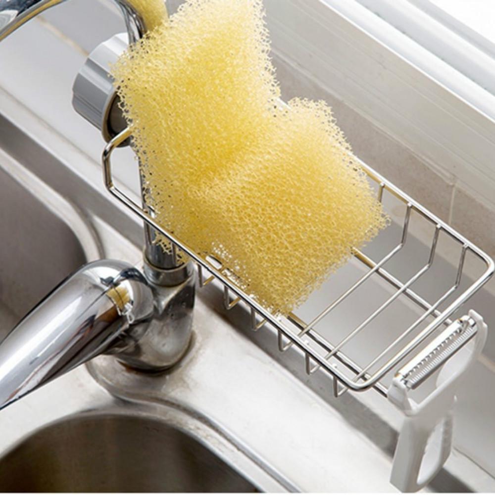 Полка для смесителя для кухонной раковины, держатель для губки из нержавеющей стали, регулируемый смеситель для раковины, стеллаж для хранения полотенец, тряпка для мытья посуды
