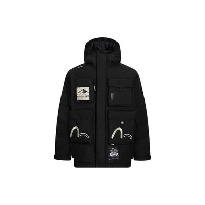 Aw23 Seagull Embroidery Multi-Pocket Oversized Hooded Zip Jacket Quality Loose Down Jacket Men Jackets Black 2EAGNM3NJ5097LFCN
