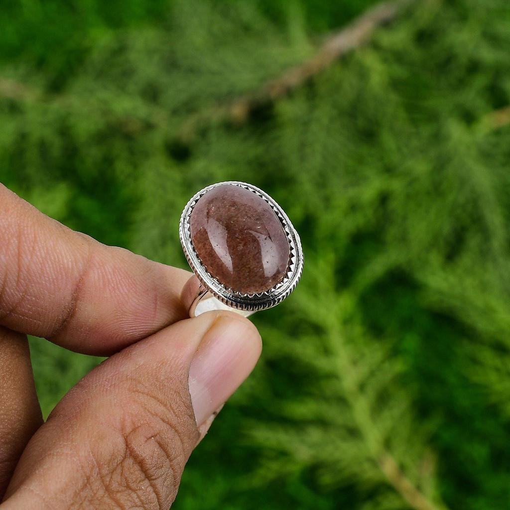 Mothers Day Deal 925 Silver Oval Natural Sunstone Wedding Statement Artisan Ring