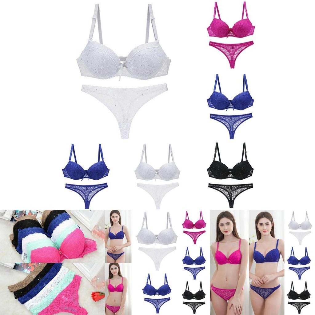 Women Lace Floral Bralette Balcony Padded Push Up Bra Sets Underwear Panties