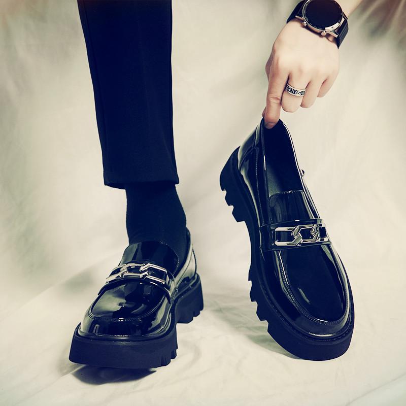 Кожаная обувь осень молодежь британский стиль платформа деловая туфли ленивые лоферы шапка обувь яркая кожа жених свадебная обувь