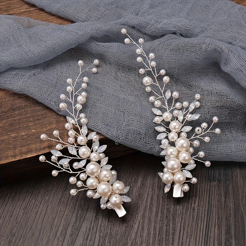 2pcs Elegant Exquisite Romantic Faux Pearl Branches Hair Clips Women Girls Casual Party Wedding Supplies Princess Fairy Style Bridal Fresh Hair