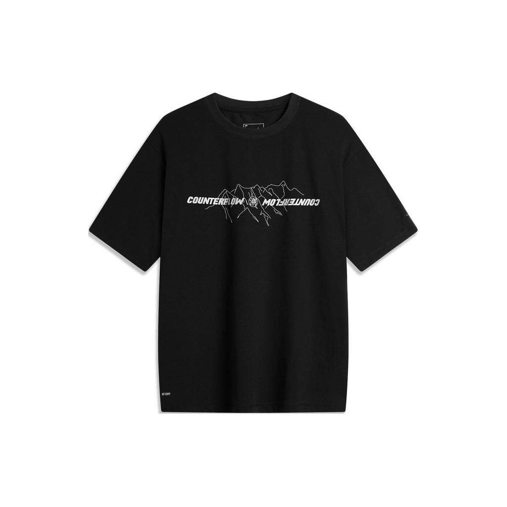 Li-Ning CF Trace Alphabet Print Knit Sports Tee Men Tops Black ATSU627-1