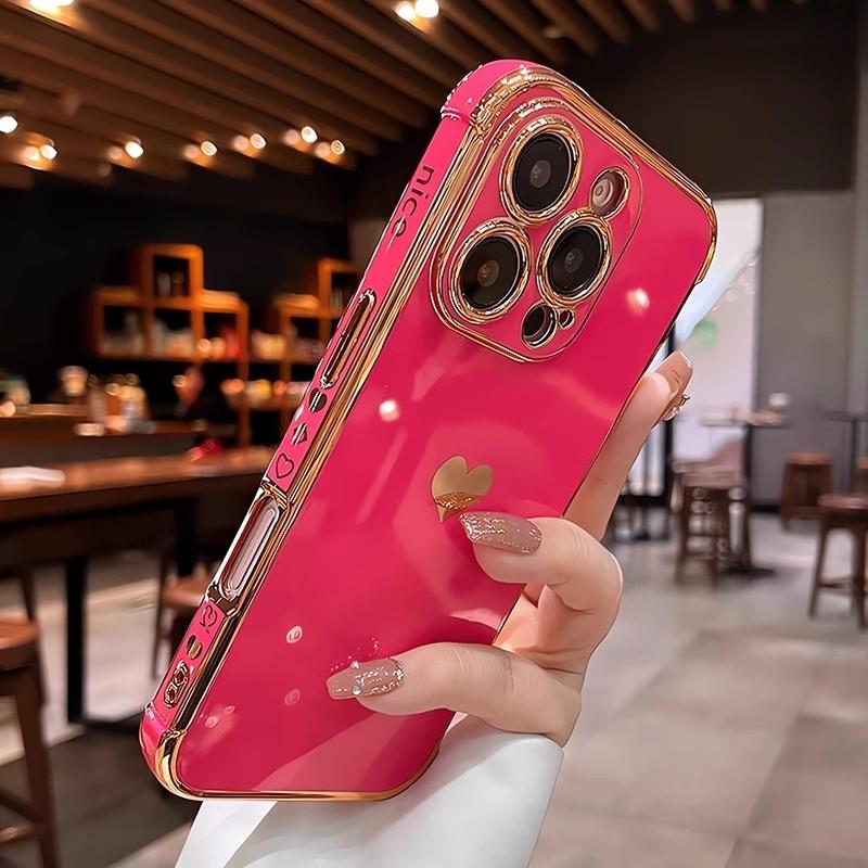 Plating Heart Laser Aurora Case For For Iphone 17 Air 11 12 13 14 15 16 Pro Max Plus Camera Protection Silicone Shockproof Cover
