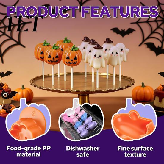 Silicone Fondant Molds for Halloween Cake Pop Mold Kit, Pumpkin Ghost And Easy DIY Spooky Treat Maker Set, 3D Baking Tool Holiday Party Accessories