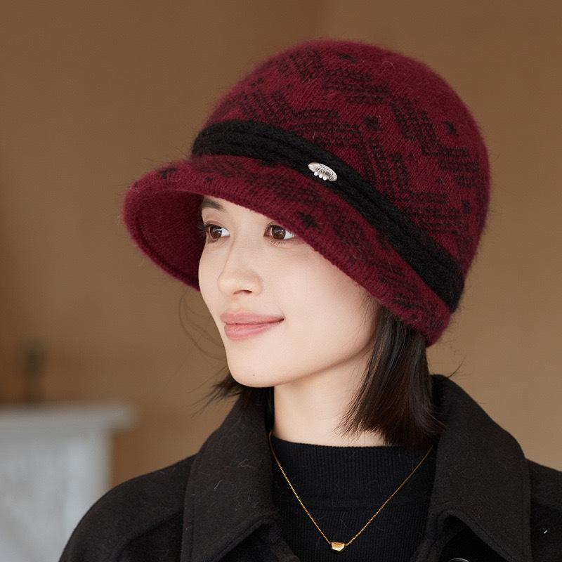 Осенне-зимняя шапка-ушанка для женщин среднего и пожилого возраста, шерстяная клетчатая женская шапка, теплая, морозостойкая, ветрозащитная, с отворотом