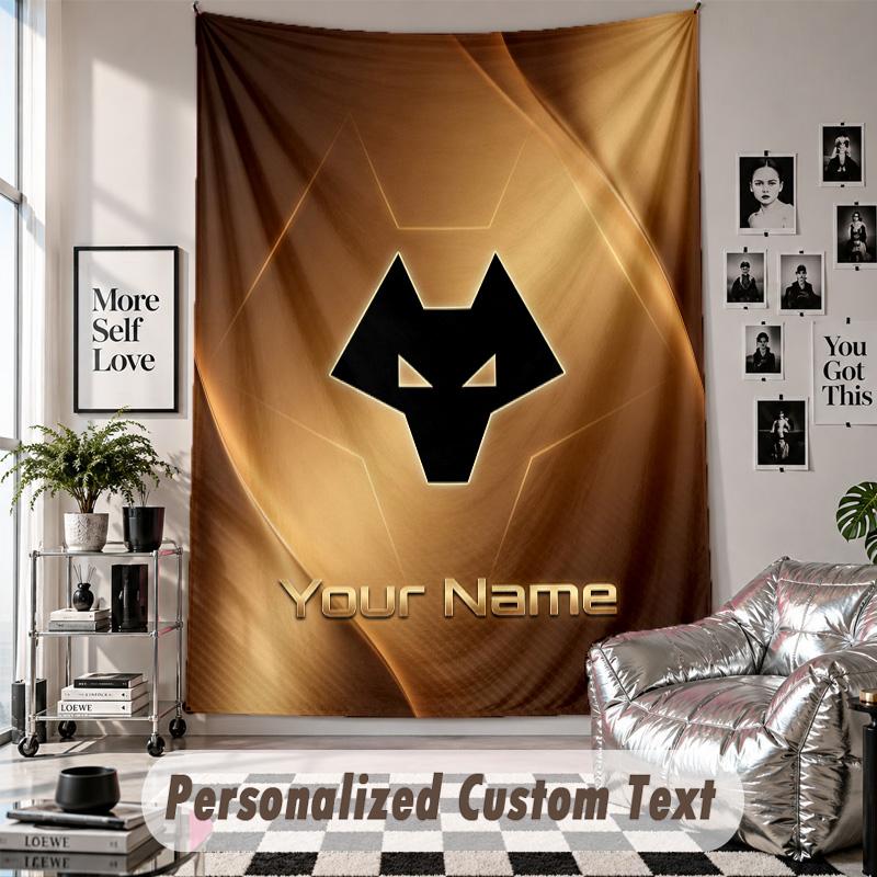 Custom Tapestry Wall Hanging, Wolverhampton Wanderers Football Personalized Name Text Home Wall Decor