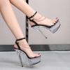 Мода Мода Женские Сандалии Платформа Вечерние Туфли Лакированная Кожа 15СМ Квадратный Каблук Летний Ремешок с Пряжкой Открытый Носок Женская Обувь на Каблуке