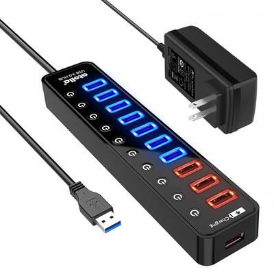 USB-хаб с питанием atolla 7-портовый 5 Гбит/с высокоскоростной USB-хаб расширение 4 порта для зарядки USB-хаб с независимым переключателем блок питания 48 Вт 3.0 питание, 3.0