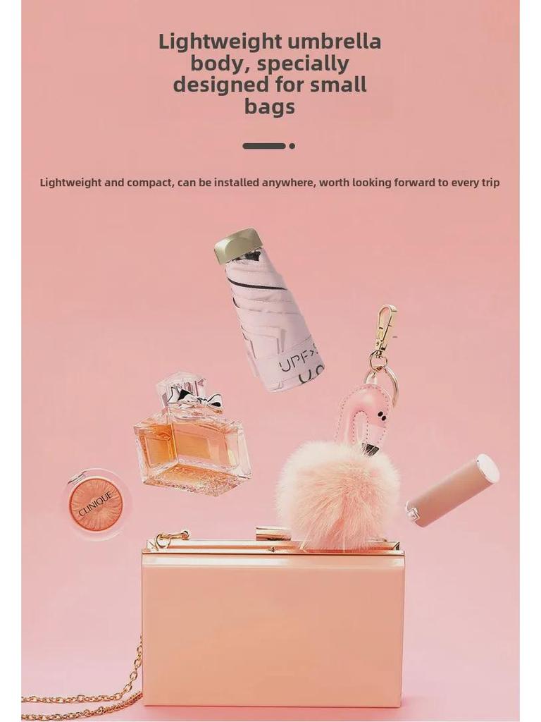 Black Plastic 50% Fold Ultra-Light Pocket Umbrella - Portable, Mini, for Sun/Rain