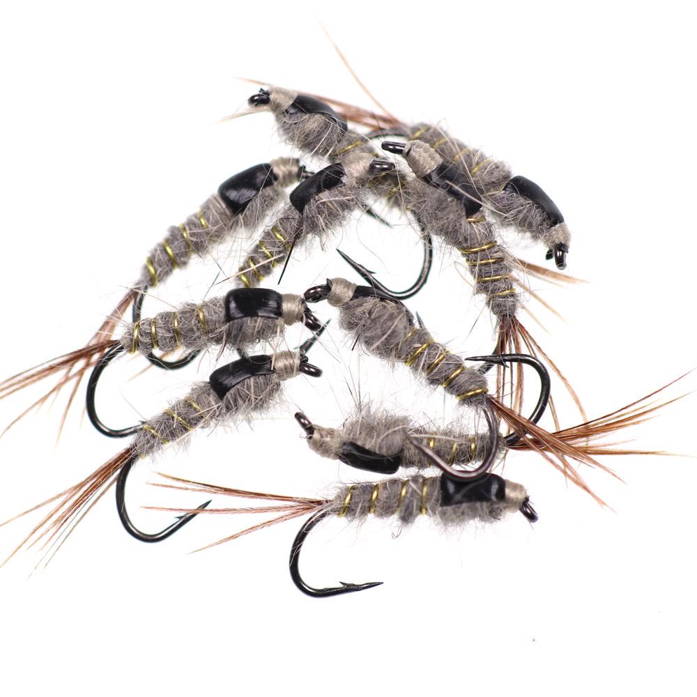 10pcs Size 12 Grey Black Hare's Ear Nymph Fly Trout Fishing Classic Fly Bait